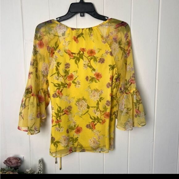 Ralph Lauren Yellow Printed Bell Sleeve Blouse - Picture 3 of 11